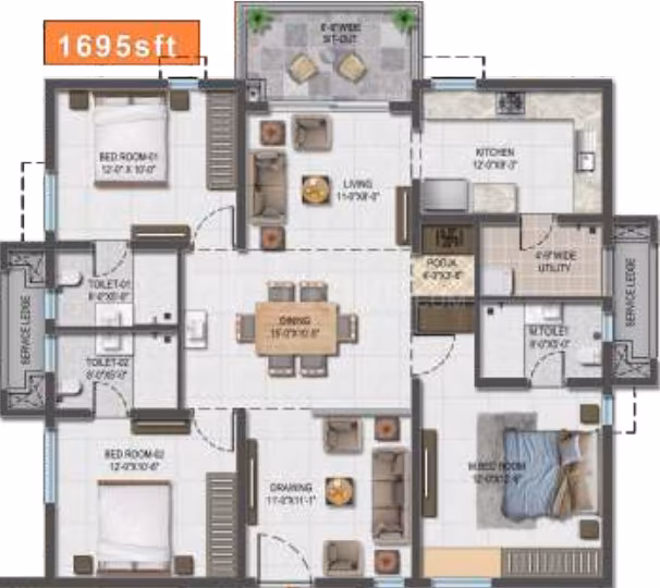 Anvita High 9 3BHK apartment layout