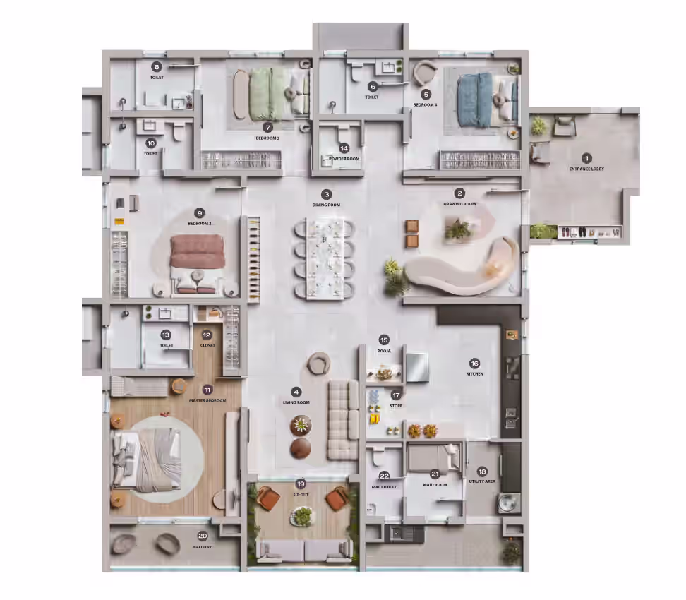 Lansum Elena 4BHK luxury apartment plan